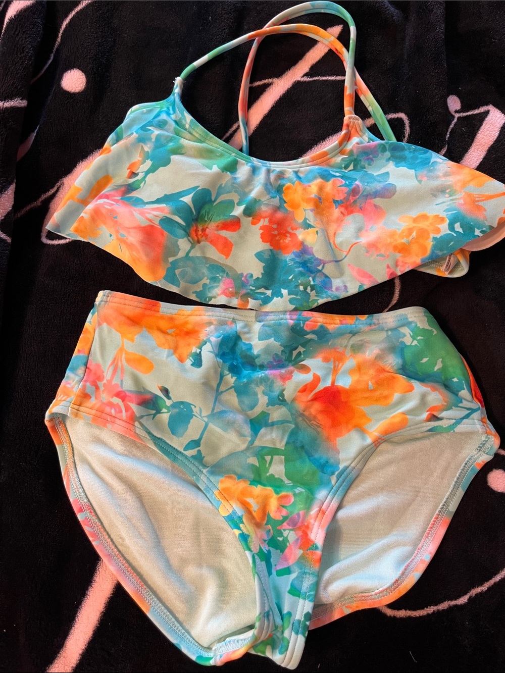 Athleta Floral Watercolor Two-Piece Bikini in Blue, Orange, Green